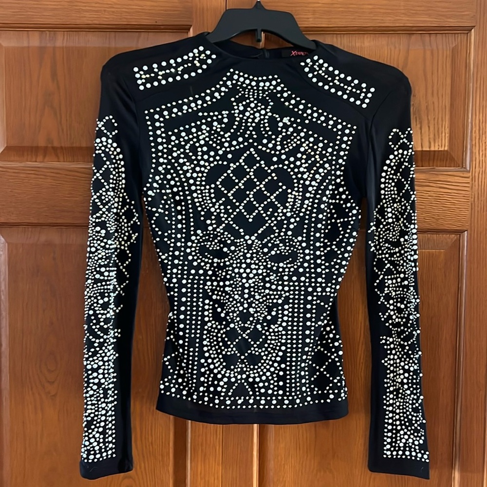 Xtaren Black and White Embellished Top